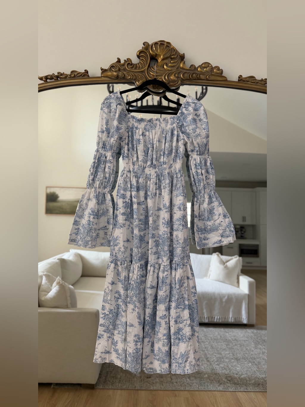 Nwt Blue & White Floral Square-Neck Midi Dress — image 4 of 5